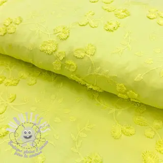 Tissu coton EMBROIDERY Catchy leaves lime