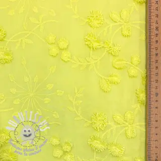 Tissu coton EMBROIDERY Catchy leaves lime