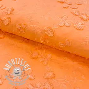 Tissu coton EMBROIDERY Catchy leaves orange