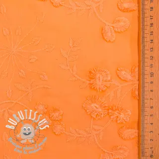 Tissu coton EMBROIDERY Catchy leaves orange