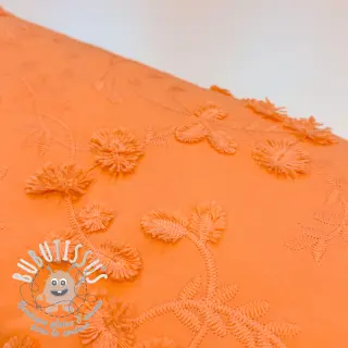 Tissu coton EMBROIDERY Catchy leaves orange