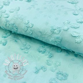 Tissu coton EMBROIDERY Catchy leaves aqua