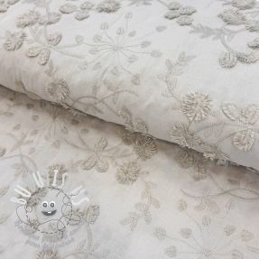 Tissu coton EMBROIDERY Catchy leaves beige