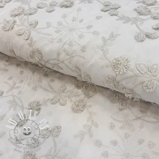Tissu coton EMBROIDERY Catchy leaves beige
