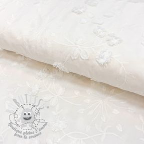 Tissu coton EMBROIDERY Catchy leaves off white