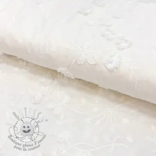 Tissu coton EMBROIDERY Catchy leaves off white