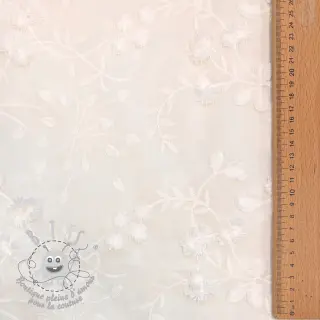 Tissu coton EMBROIDERY Catchy leaves off white
