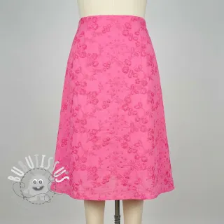 Tissu coton EMBROIDERY Catchy leaves pink