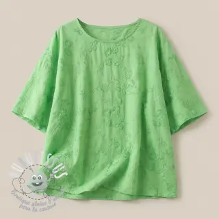 Tissu coton EMBROIDERY Catchy leaves green