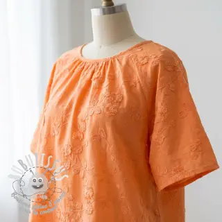 Tissu coton EMBROIDERY Catchy leaves orange
