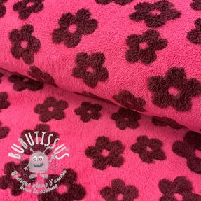 Tissu de manteau TEDDY Flower power bordeaux