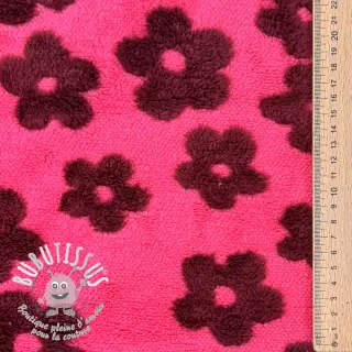 Tissu de manteau TEDDY Flower power bordeaux