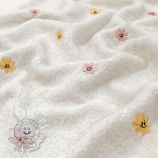 Tissu de manteau TEDDY EMBROIDERY Smiley flowers yellow