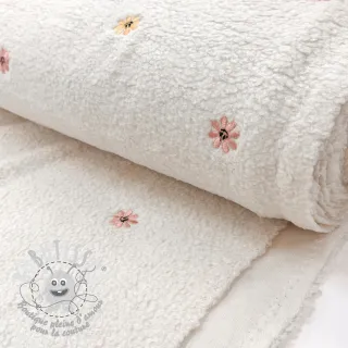 Tissu de manteau TEDDY EMBROIDERY Smiley flowers yellow