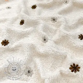 Tissu de manteau TEDDY EMBROIDERY Smiley flowers choco
