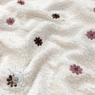 Tissu de manteau TEDDY EMBROIDERY Smiley flowers old pink