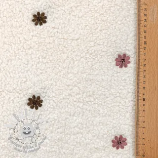 Tissu de manteau TEDDY EMBROIDERY Smiley flowers old pink