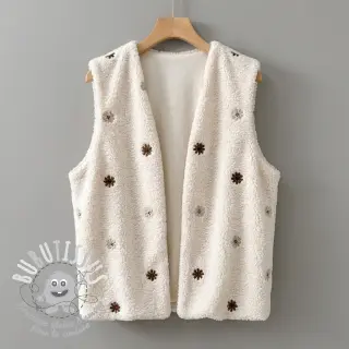 Tissu de manteau TEDDY EMBROIDERY Smiley flowers choco