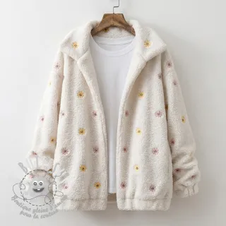 Tissu de manteau TEDDY EMBROIDERY Smiley flowers yellow