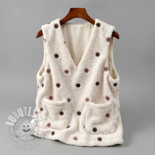 Tissu de manteau TEDDY EMBROIDERY Smiley flowers old pink