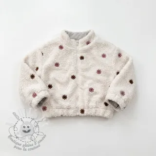 Tissu de manteau TEDDY EMBROIDERY Smiley flowers old pink