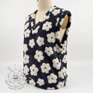 Tissu de manteau TEDDY Flower power off white