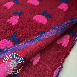 Tissu de manteau TEDDY JACQUARD Tulips dark red