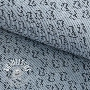 Tissu velours cotelé STRETCH Little dino old blue