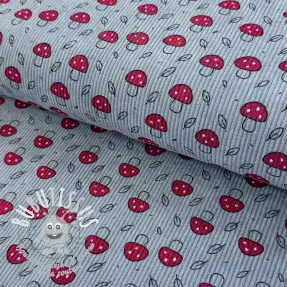 Tissu velours cotelé STRETCH Little mushrooms old blue