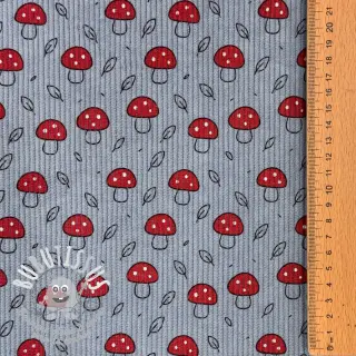 Tissu velours cotelé STRETCH Little mushrooms old blue