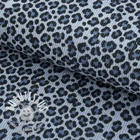 Tissu velours cotelé STRETCH Little Leopard old blue