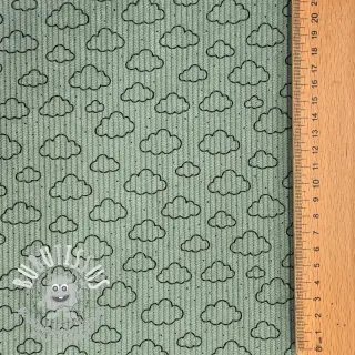 Tissu velours cotelé STRETCH Little clouds old green