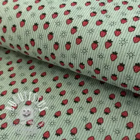 Tissu velours cotelé STRETCH Little strawberries old green