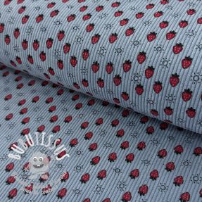 Tissu velours cotelé STRETCH Little strawberries old blue