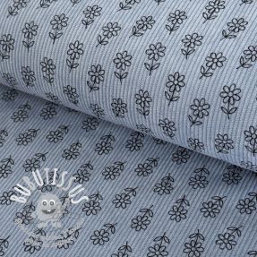 Tissu velours cotelé STRETCH Little flower old blue