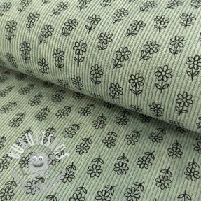 Tissu velours cotelé STRETCH Little flower old green