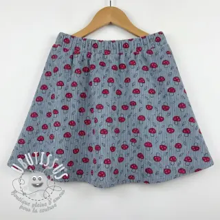 Tissu velours cotelé STRETCH Little mushrooms old blue
