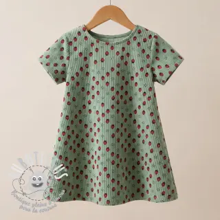 Tissu velours cotelé STRETCH Little strawberries old green