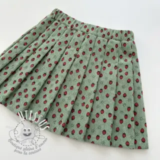 Tissu velours cotelé STRETCH Little strawberries old green