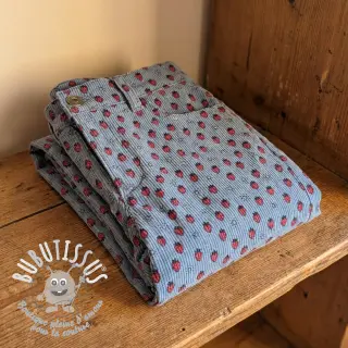 Tissu velours cotelé STRETCH Little strawberries old blue