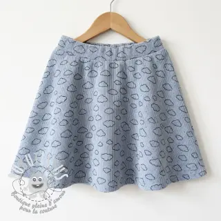 Tissu velours cotelé STRETCH Little clouds old blue