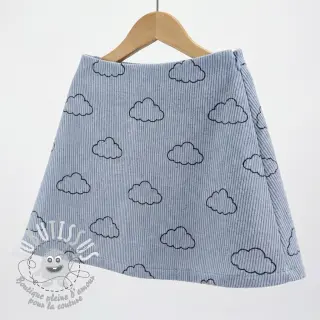 Tissu velours cotelé STRETCH Little clouds old blue