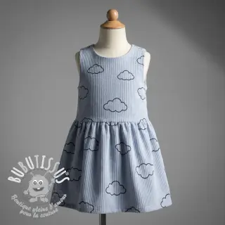 Tissu velours cotelé STRETCH Little clouds old blue
