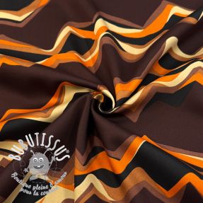 Tissu coton SATIN Abstract waves dark brown