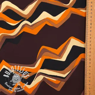 Tissu coton SATIN Abstract waves dark brown