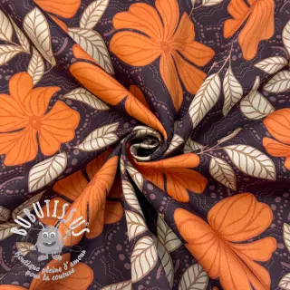 Tissu coton SATIN Autumn flowers dark brown