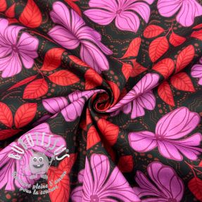 Tissu coton SATIN Autumn flowers dark red