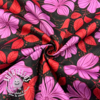 Tissu coton SATIN Autumn flowers dark red