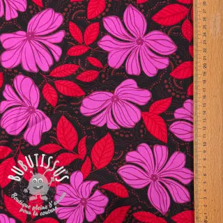 Tissu coton SATIN Autumn flowers dark red