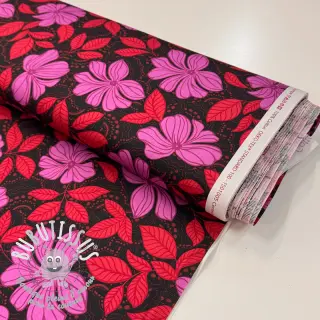 Tissu coton SATIN Autumn flowers dark red